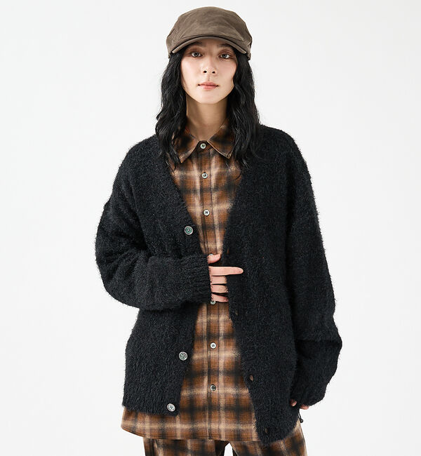 ABAHOUSE「【Revo.レボ】 モヘアライク ニット カーディガン/ルーズフィット /ユニセ」|カーディガン|ブラック