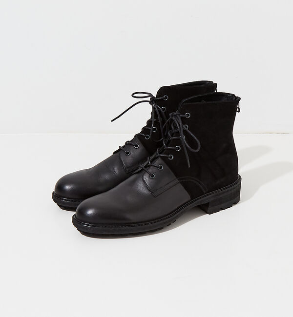 alfredoBANNISTER「【定番】ベロア切替 レースアップブーツ」|ショートブーツ|ブラック