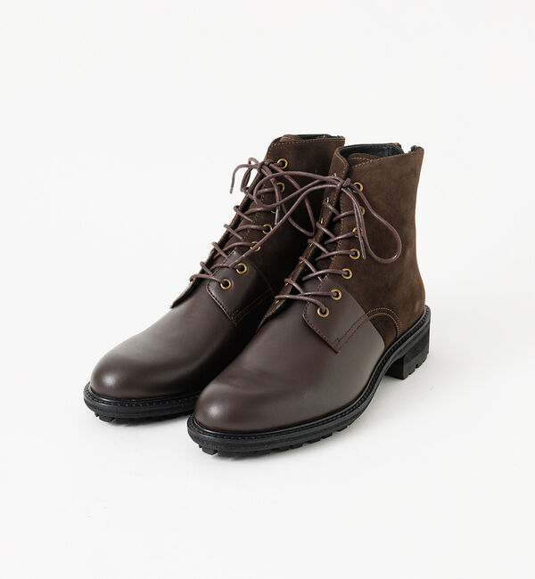 alfredoBANNISTER「【定番】ベロア切替 レースアップブーツ」|ショートブーツ|ダークブラウン