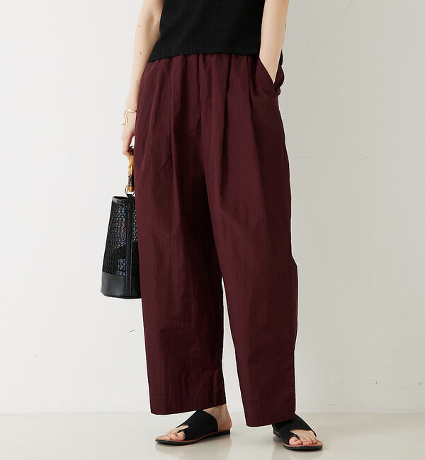 abahouse mavie「シャイニータフタワイドテーパードパンツ」|その他|ブラウン