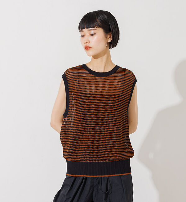 NOMINE「メッシュボーダー2WAYプルオーバー」|Tシャツ・カットソー|ブラウン