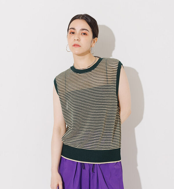 NOMINE「メッシュボーダー2WAYプルオーバー」|Tシャツ・カットソー|ベージュ