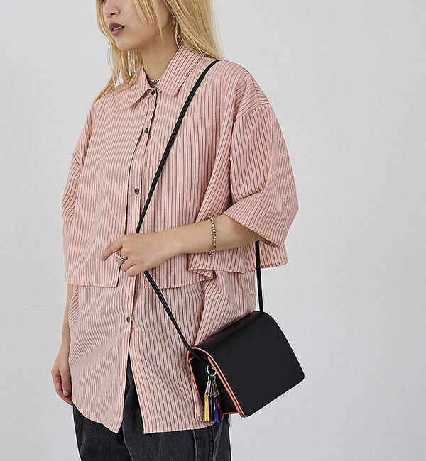 NOMINE「【cheek】Line mini shoulder カラーライン ショルダーバッ」|ショルダー・メッセンジャー|ブラック