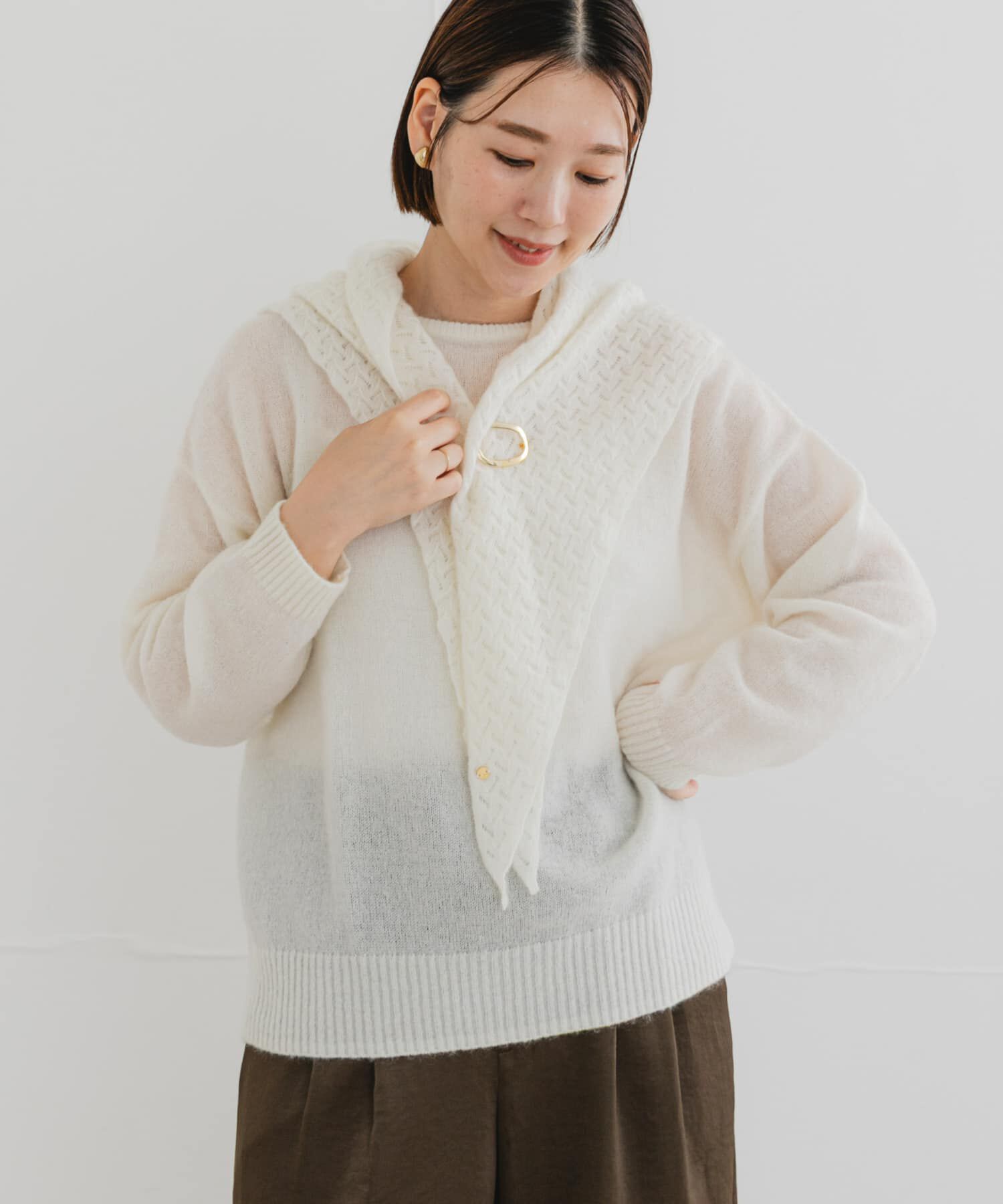 URBAN RESEARCH ROSSO「F by ROSSO　ヘアリーニットプルオーバー+ニットスカーフ」|ニット・セーター|オフホワイト