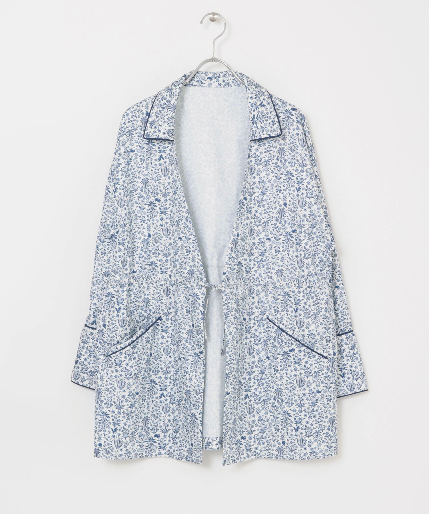  「ドロストプリントガウン」|ノーカラーコート|