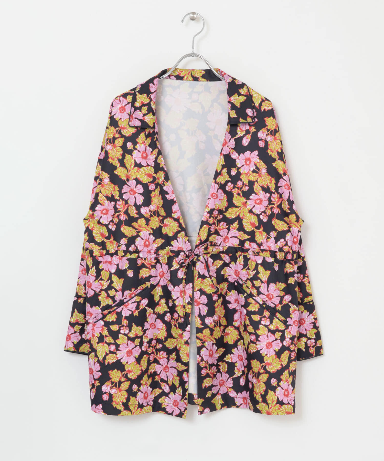  「ドロストプリントガウン」|ノーカラーコート|