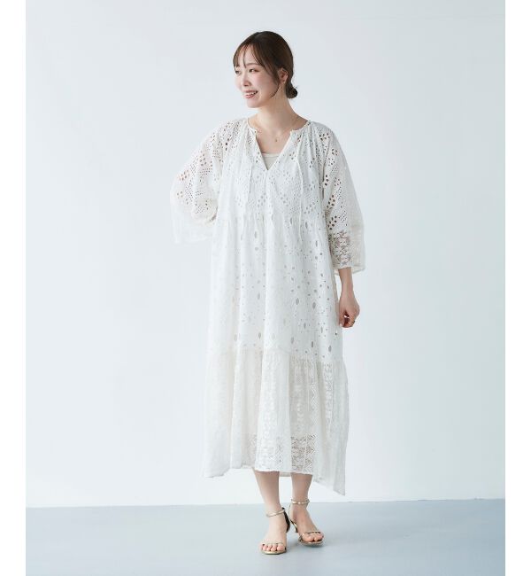 le.coeur blanc「《手洗い可能》Fanaka ミックスレースワンピース」|ワンピース|