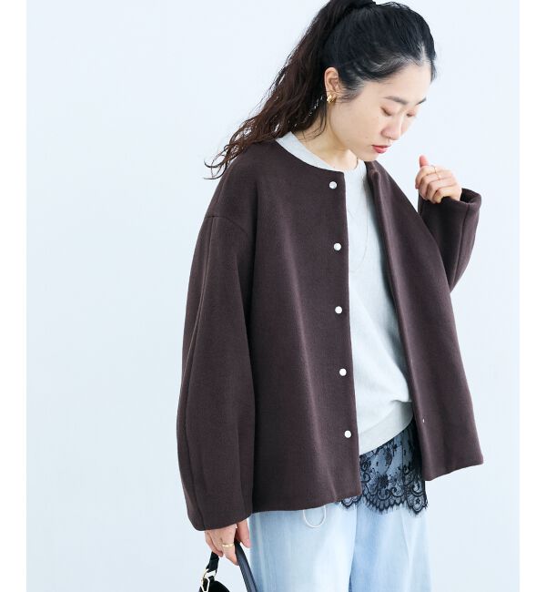  「ノーカラーコクーンミドルコート」|ノーカラーコート|