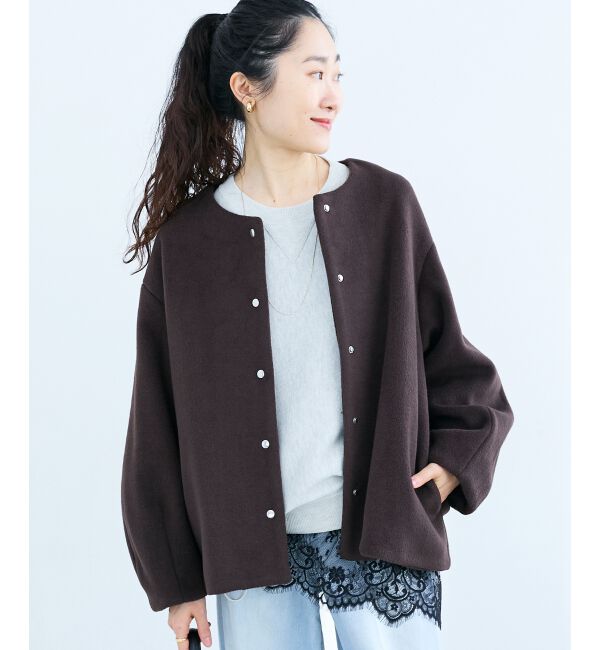  「ノーカラーコクーンミドルコート」|ノーカラーコート|