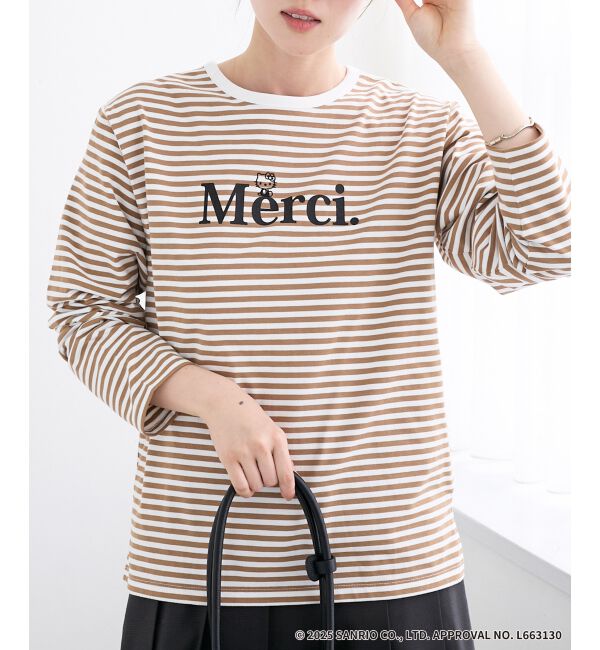  「【HELLO KITTY】Merci刺繍ボーダーロンT」|Tシャツ・カットソー|