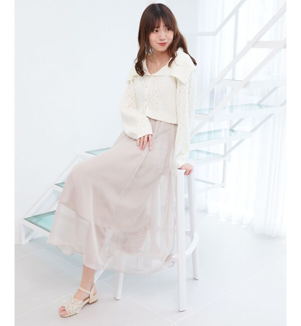  「ビッグカラー透かしニットカーデ」|カーディガン|