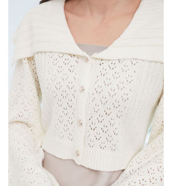  「ビッグカラー透かしニットカーデ」|カーディガン|