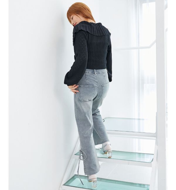  「ビッグカラー透かしニットカーデ」|カーディガン|