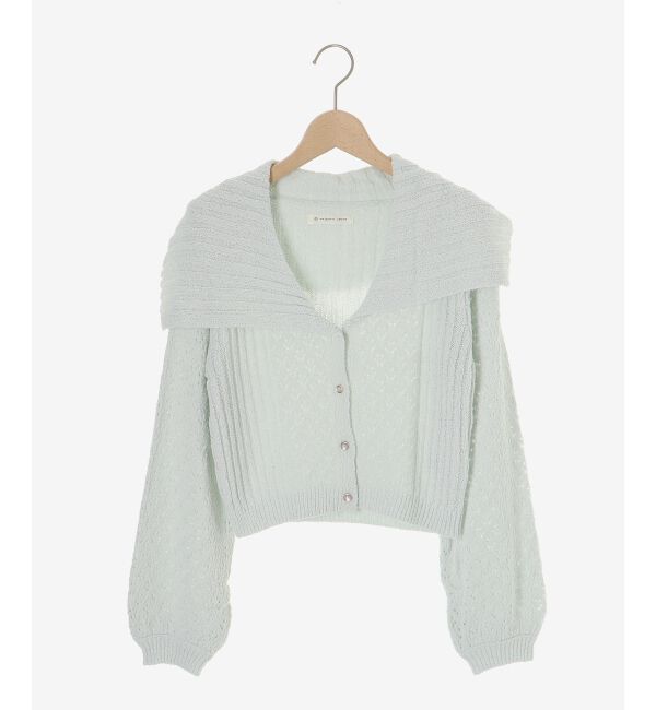  「ビッグカラー透かしニットカーデ」|カーディガン|