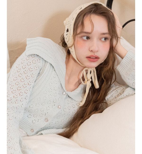  「ビッグカラー透かしニットカーデ」|カーディガン|