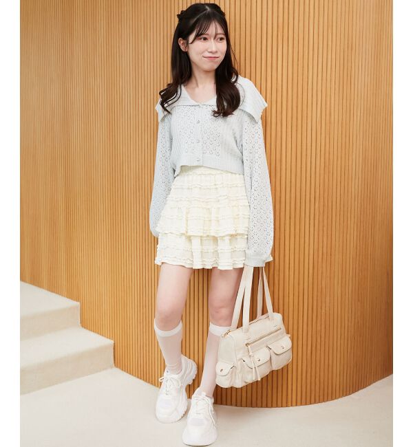  「ビッグカラー透かしニットカーデ」|カーディガン|