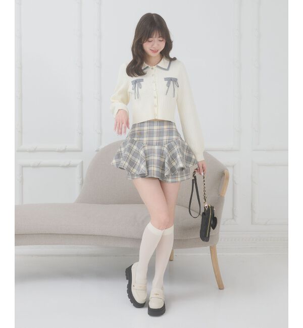  「◎バイカラーリボンケーブルニットカーデ」|カーディガン|