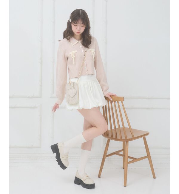  「◎バイカラーリボンケーブルニットカーデ」|カーディガン|