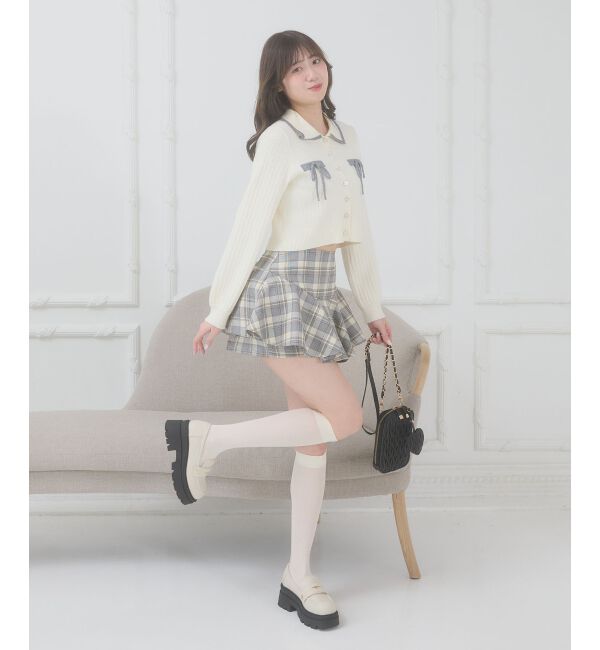  「◎バイカラーリボンケーブルニットカーデ」|カーディガン|