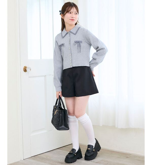  「◎バイカラーリボンケーブルニットカーデ」|カーディガン|