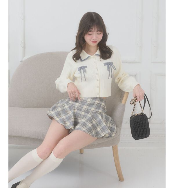  「◎バイカラーリボンケーブルニットカーデ」|カーディガン|