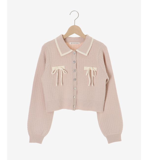  「◎バイカラーリボンケーブルニットカーデ」|カーディガン|