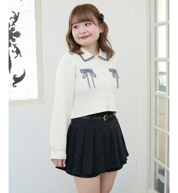  「◎バイカラーリボンケーブルニットカーデ」|カーディガン|