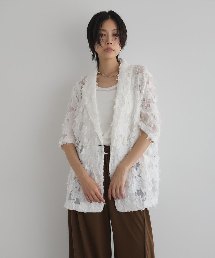 GARAGE OF GOOD CLOTHING「ジャガード半袖ジャケット」|テーラードジャケット|White