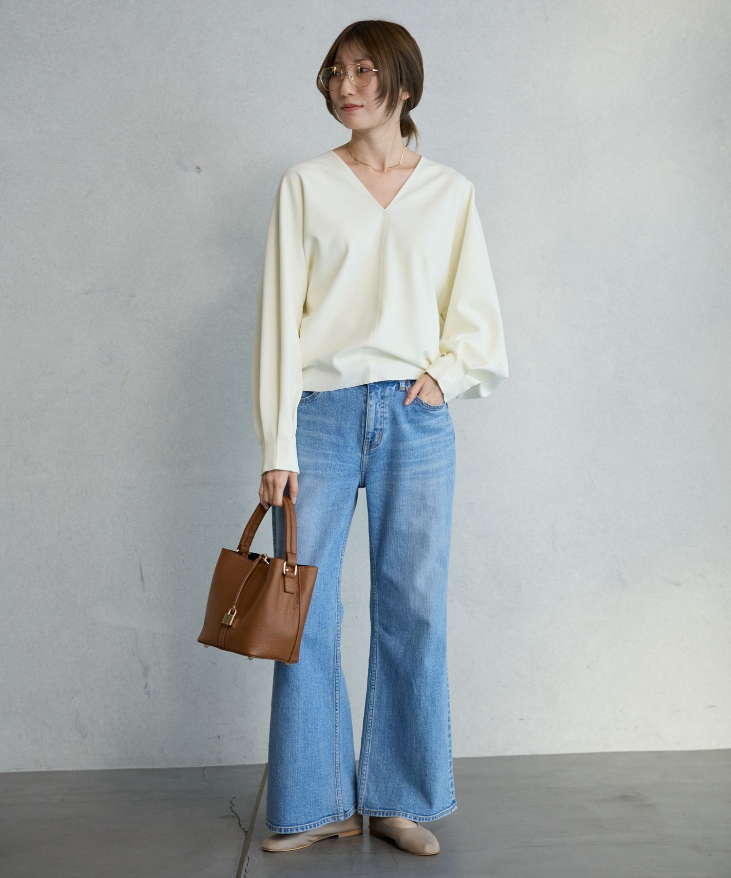 BABYLONE「【多機能素材】ジョーゼットVネックプルオーバー」|シャツ・ブラウス|