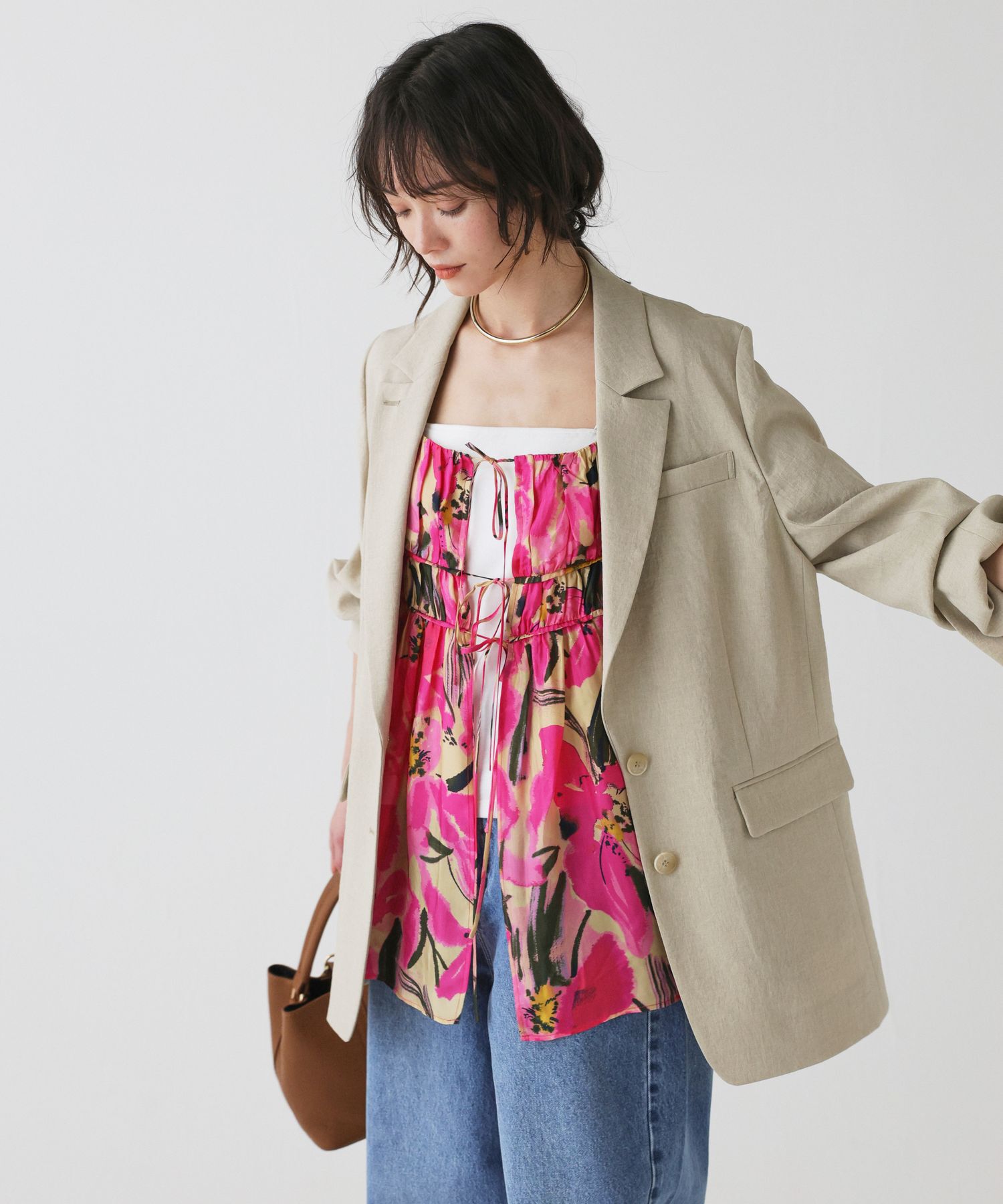 BABYLONE「リネンライクシャンタンクロスジャケット」|テーラードジャケット|