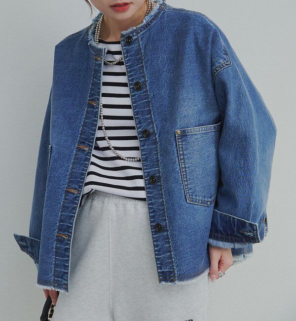  「セルビッチデニムノーカラージャケット」|デニムジャケット|