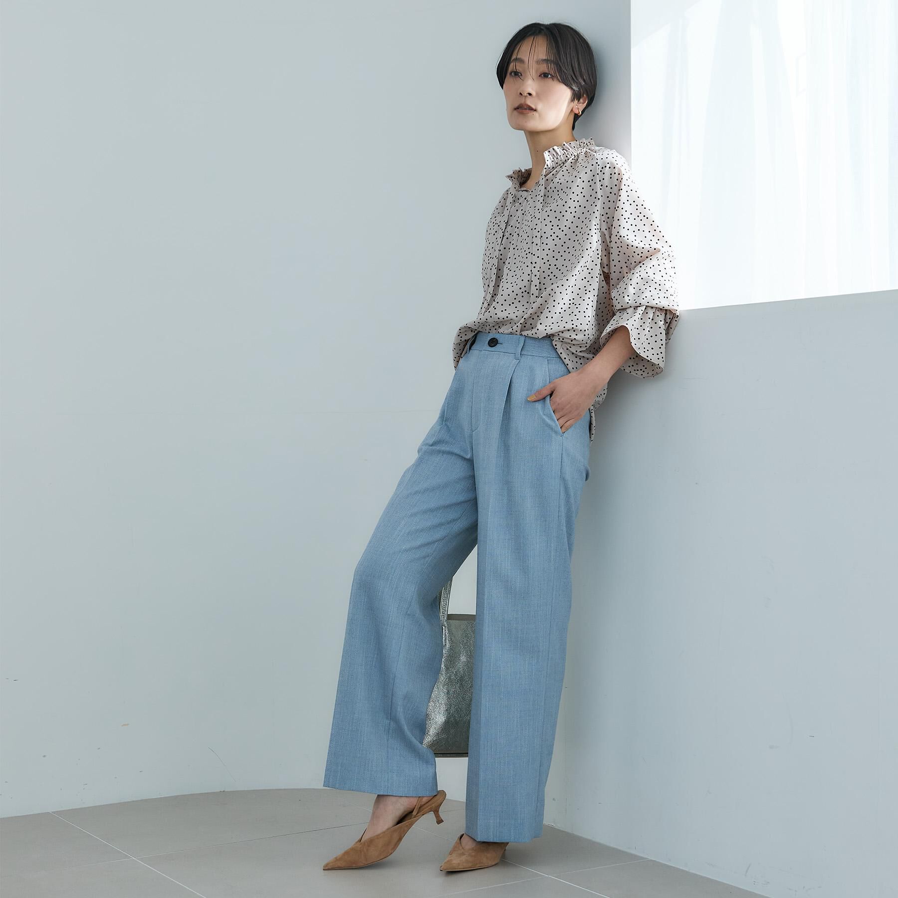 UNTITLED「【洗える/後ろウエストゴム】シャンブレーワイドパンツ」|その他|