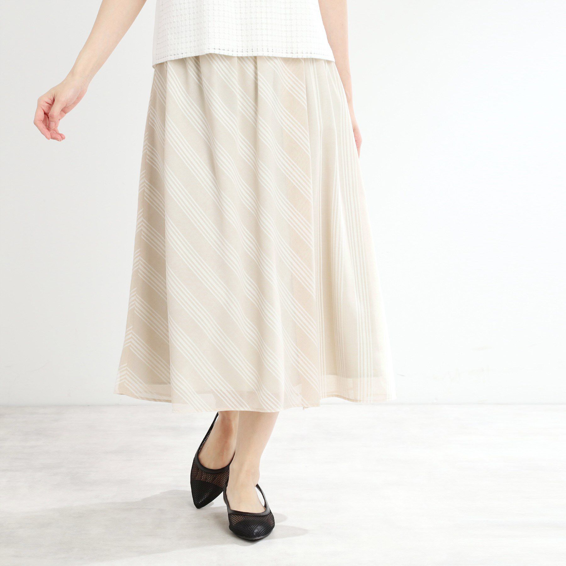 Reflect「【手洗い可】ストライプ柄シアースカート」|スカート|ライトベージュ(35
