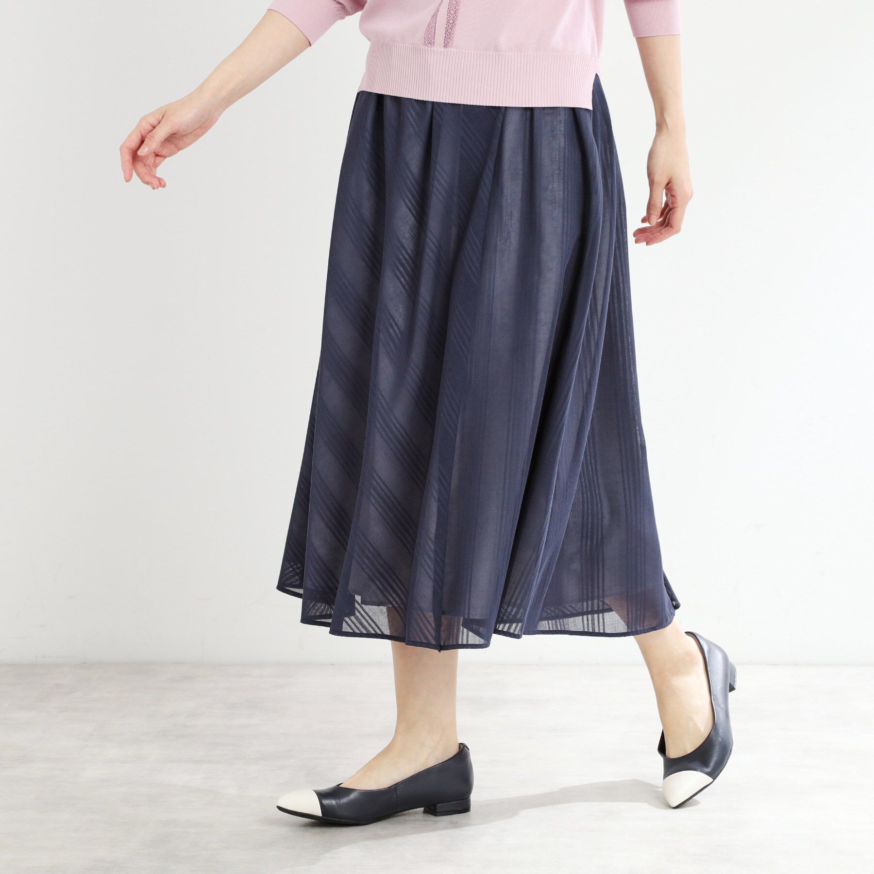 Reflect「【手洗い可】ストライプ柄シアースカート」|スカート|ネイビー(394)