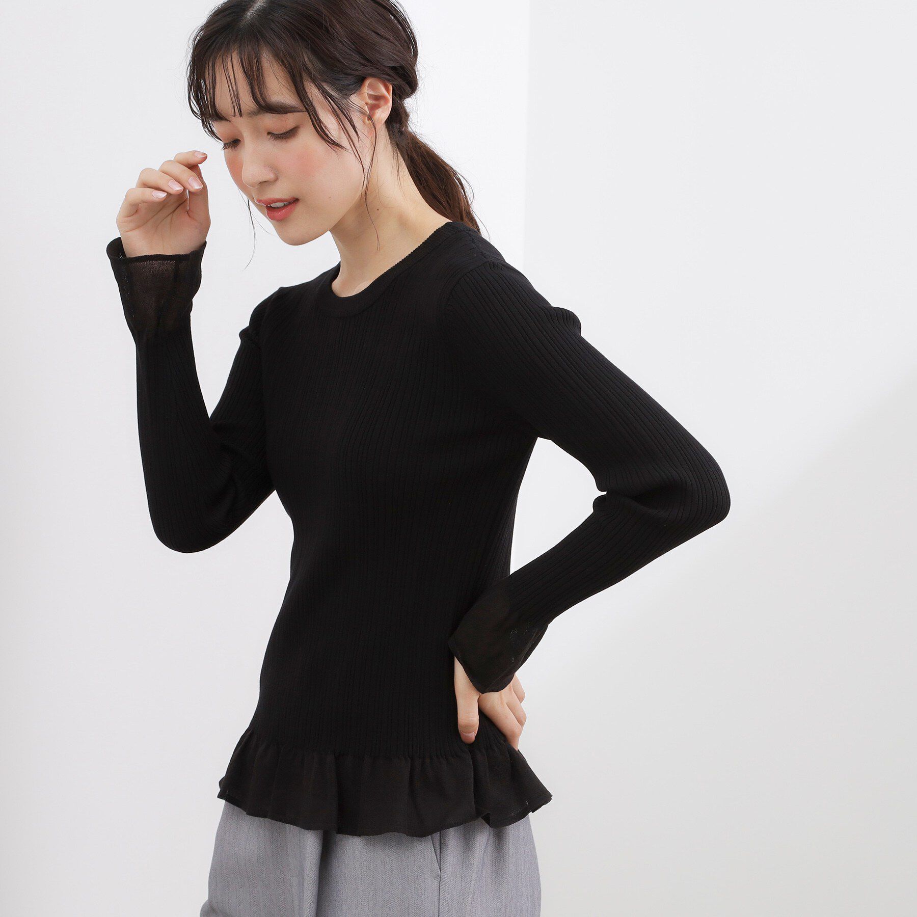 grove「シアーフリルリブニットプルオーバー」|ニット・セーター|