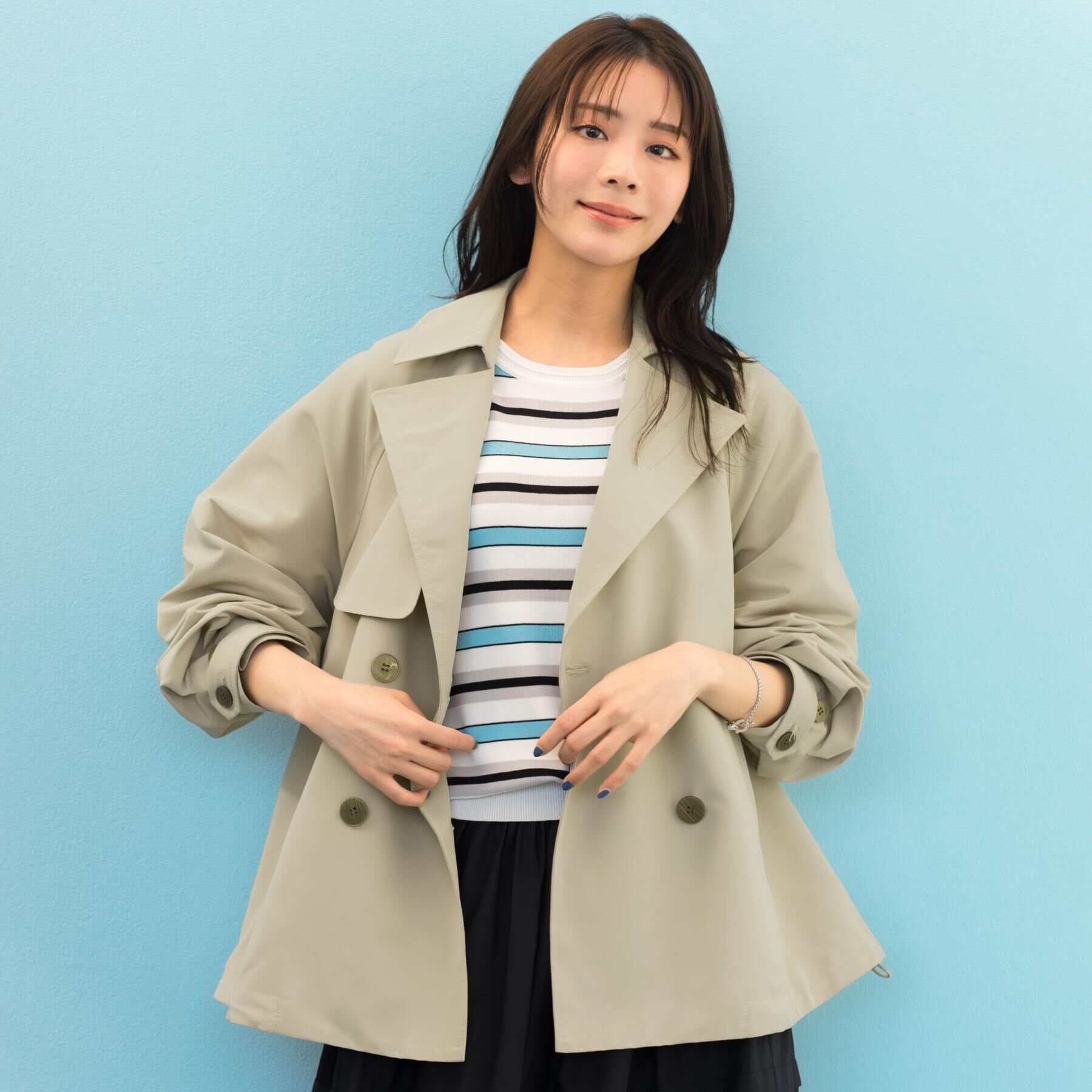 grove「【貴島明日香さん着用】【撥水／シルエット2WAY】軽やかミドルトレンチコート」|トレンチコート|