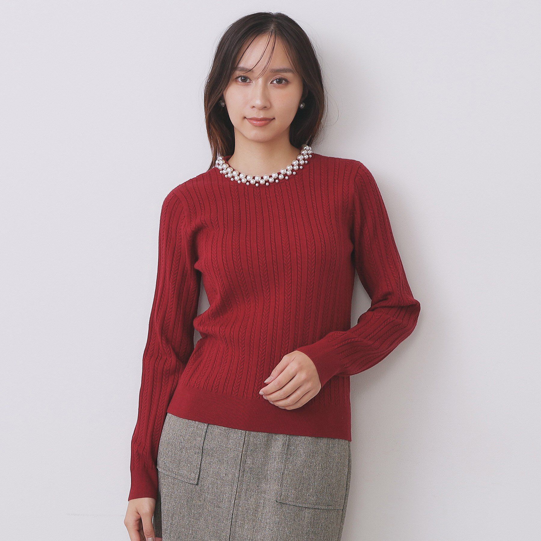 index「パール調ネックケーブルニット【洗濯機OK】」|ニット・セーター|