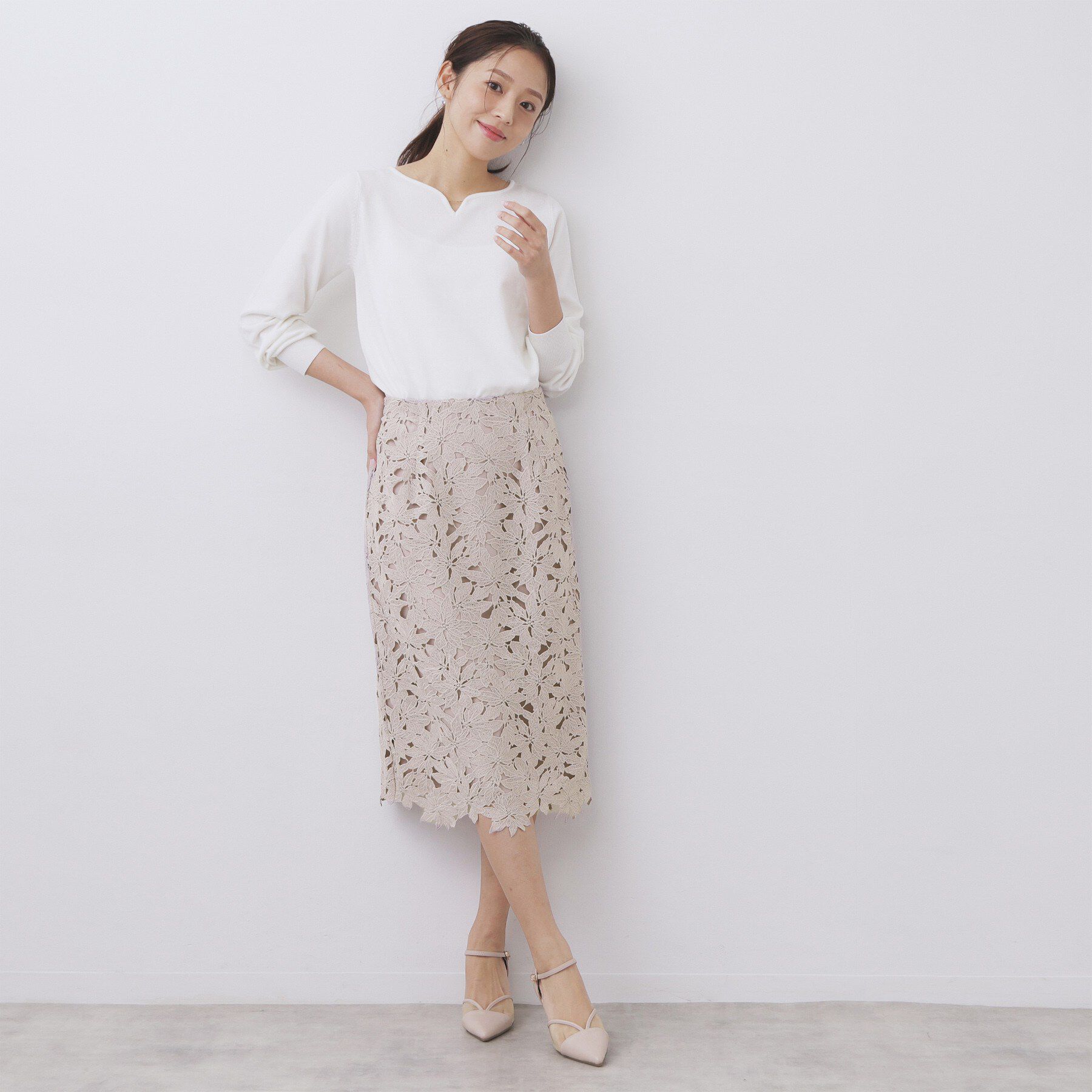 index「フラワーレースタイトスカート【洗濯機OK】」|スカート|