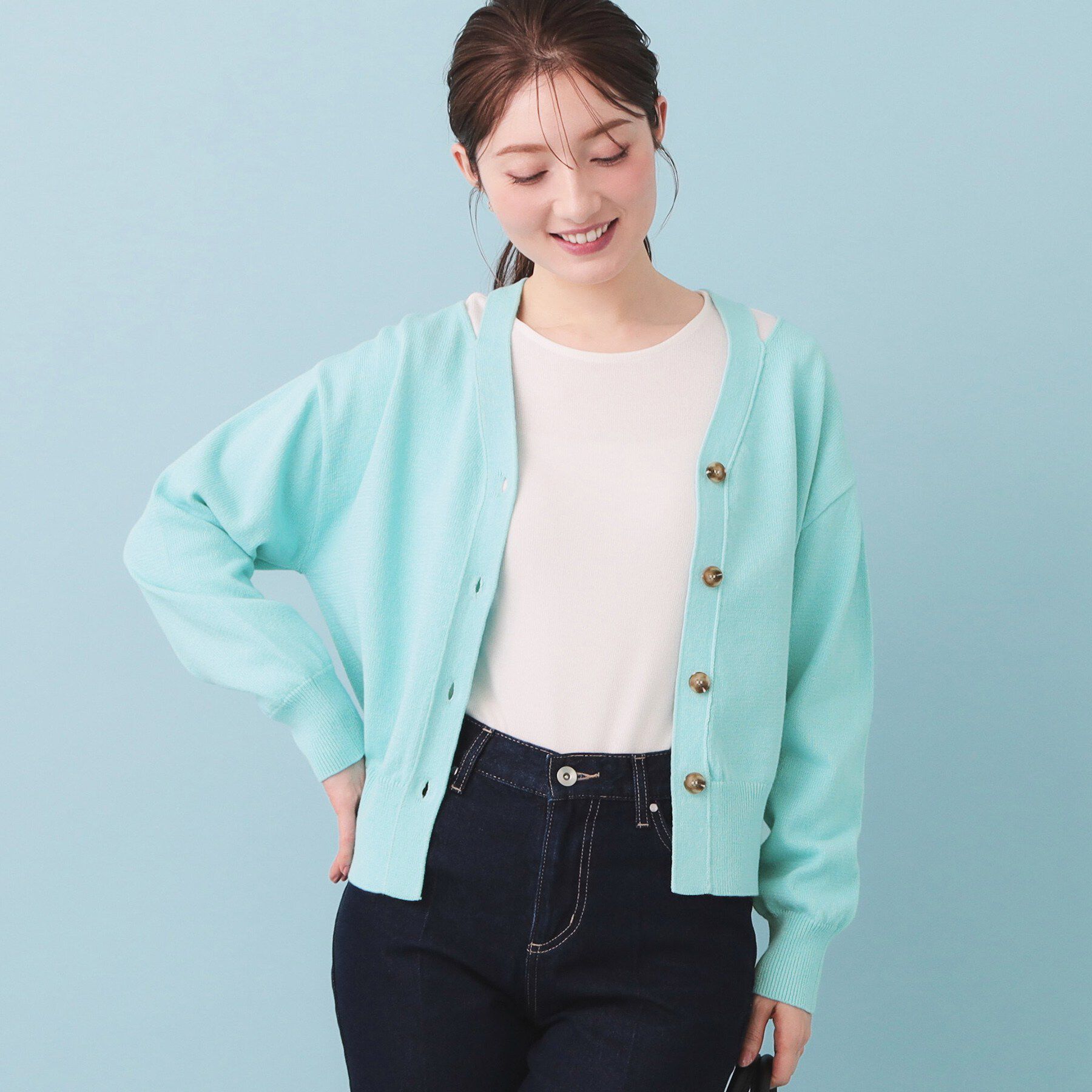 index「ラメリリースリットVネックカーディガン【洗濯機OK】」|カーディガン|