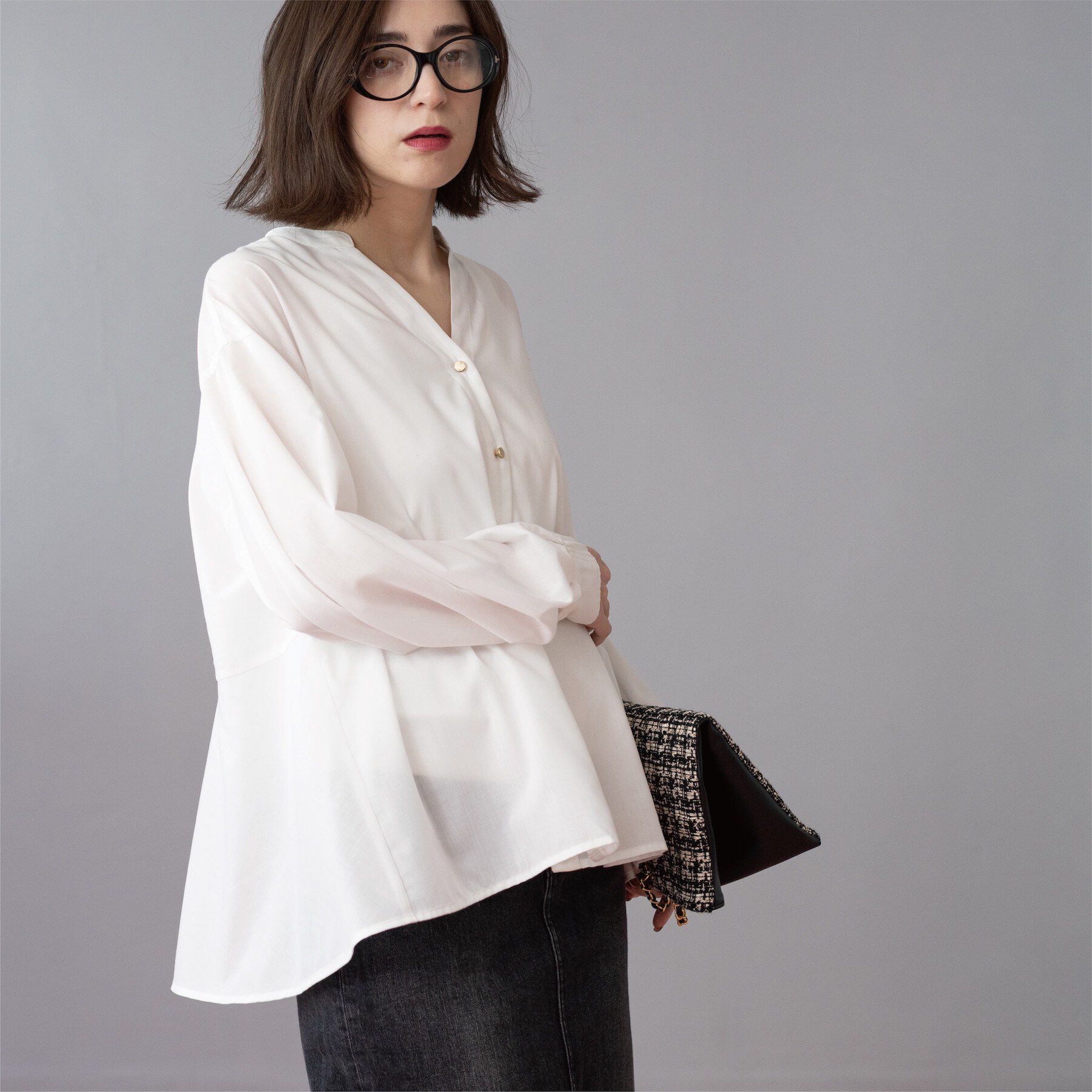 OPAQUE.CLIP「前あき後ろフレアブラウス」|シャツ・ブラウス|