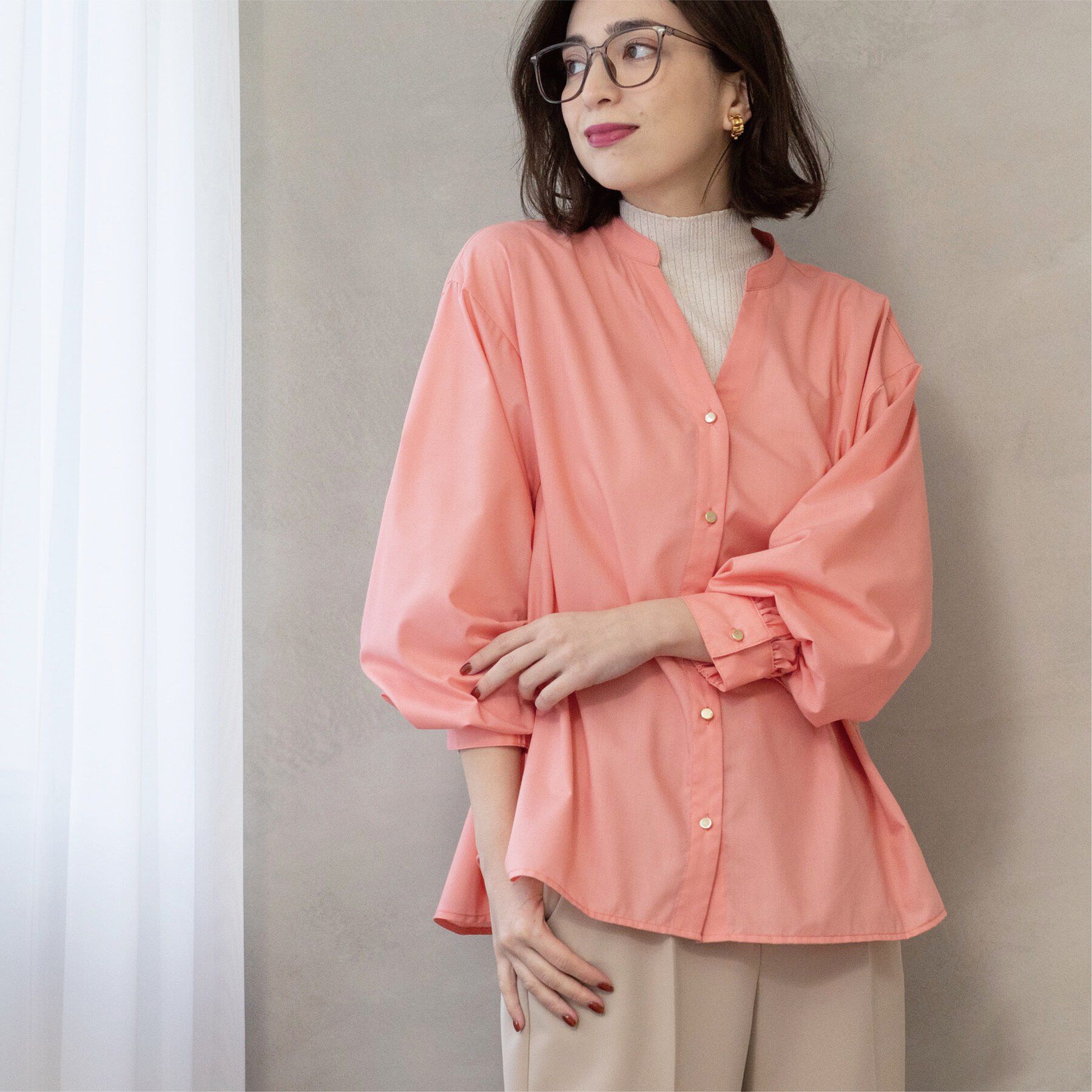 OPAQUE.CLIP「前あき後ろフレアブラウス」|シャツ・ブラウス|ピンク(071)