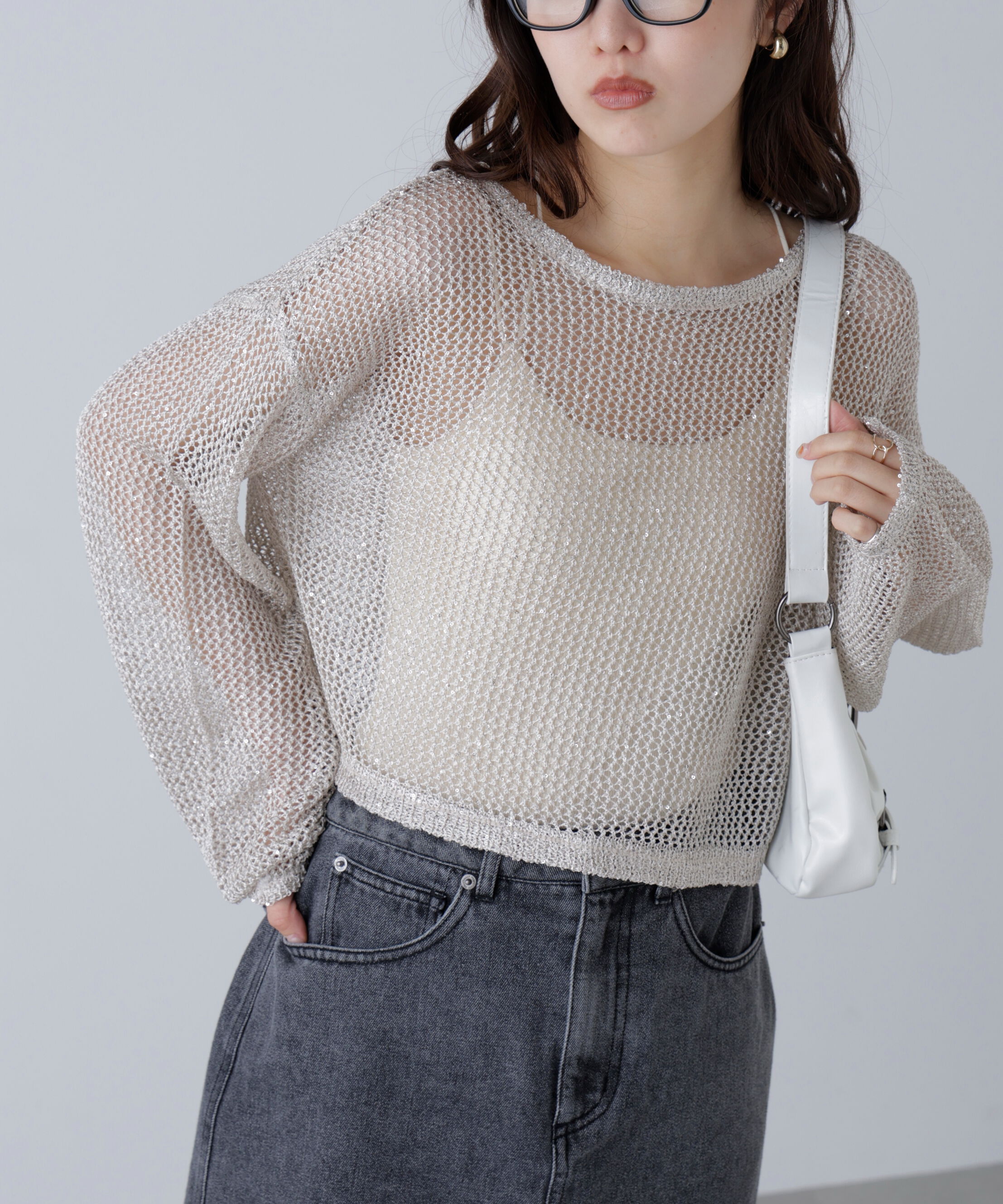  「メッシュスパンコールニット」|ニット・セーター|