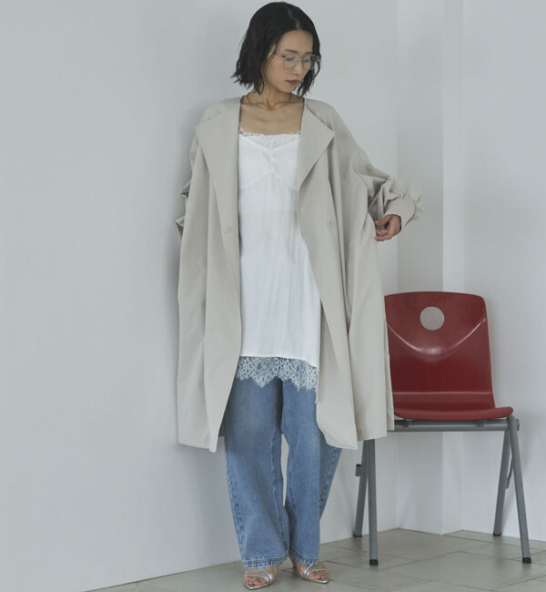 Doux archives「ノーカラーロングコート」|ダッフルコート|BEIGE