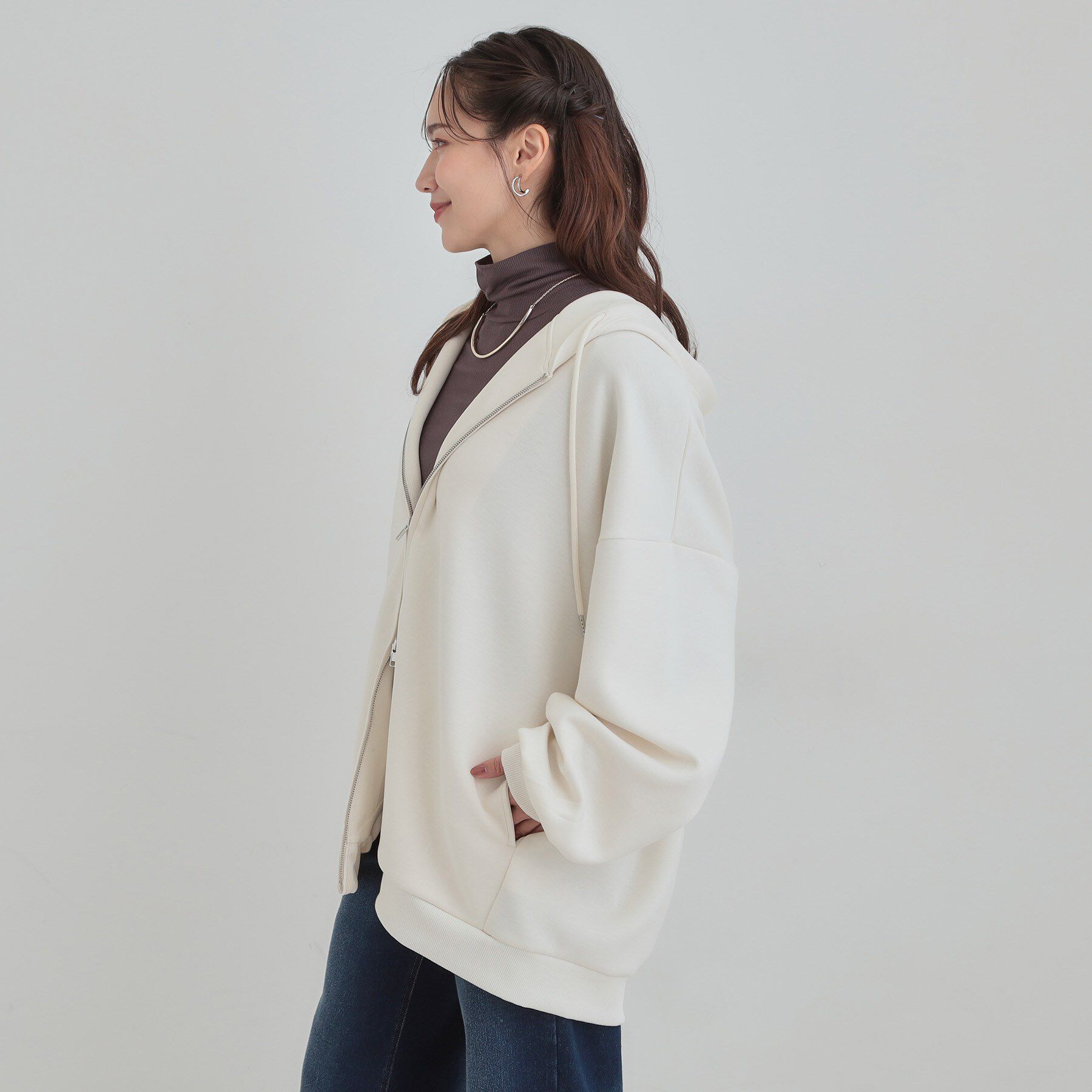 SHOO･LA･RUE「【セットアップ可/なめらかタッチ】ダブルジップでおしゃれ見え オーバーサイズゆるパーカ」|パーカー|