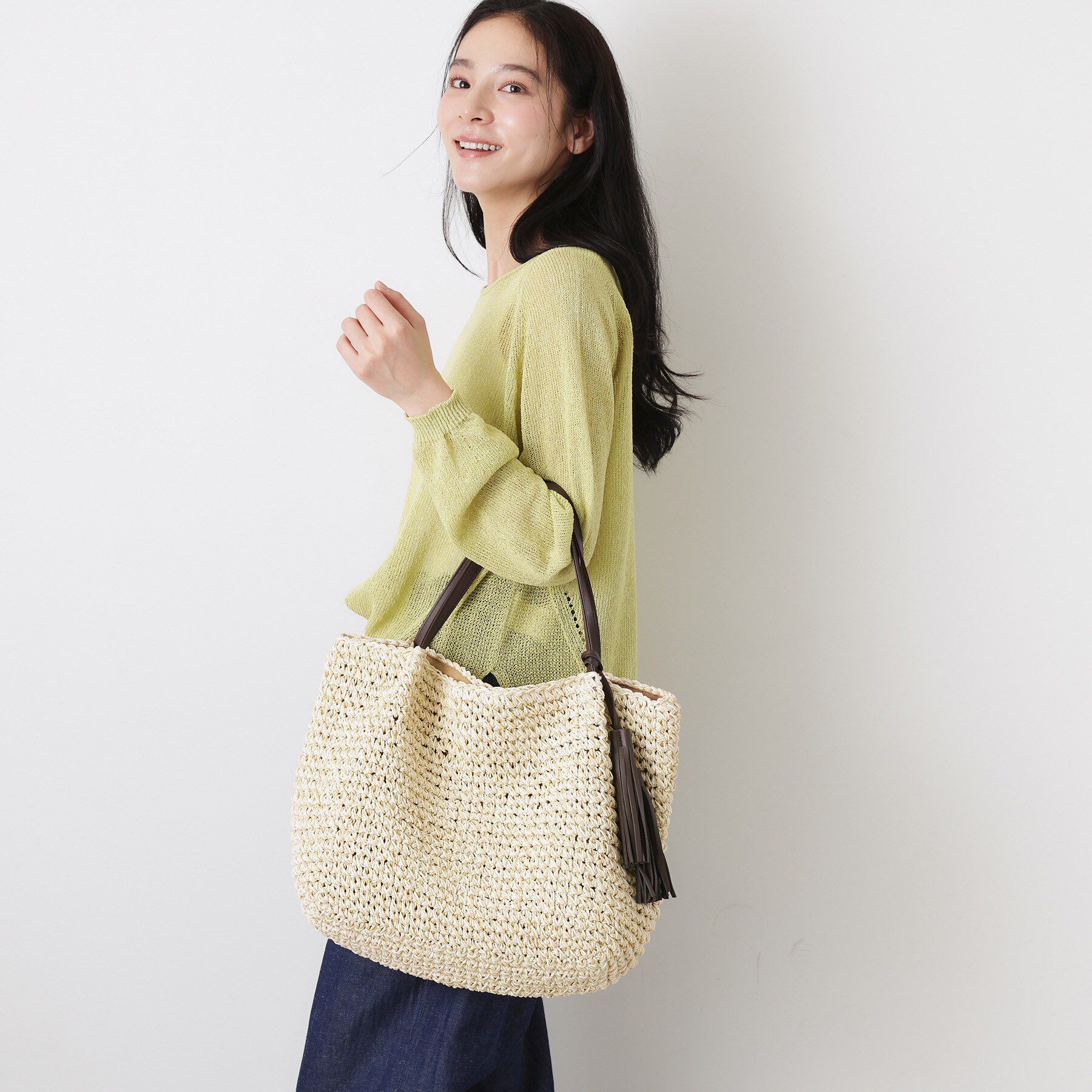 Dessin「ペーパーメッシュ タッセル付き配色トート」|トートバッグ|