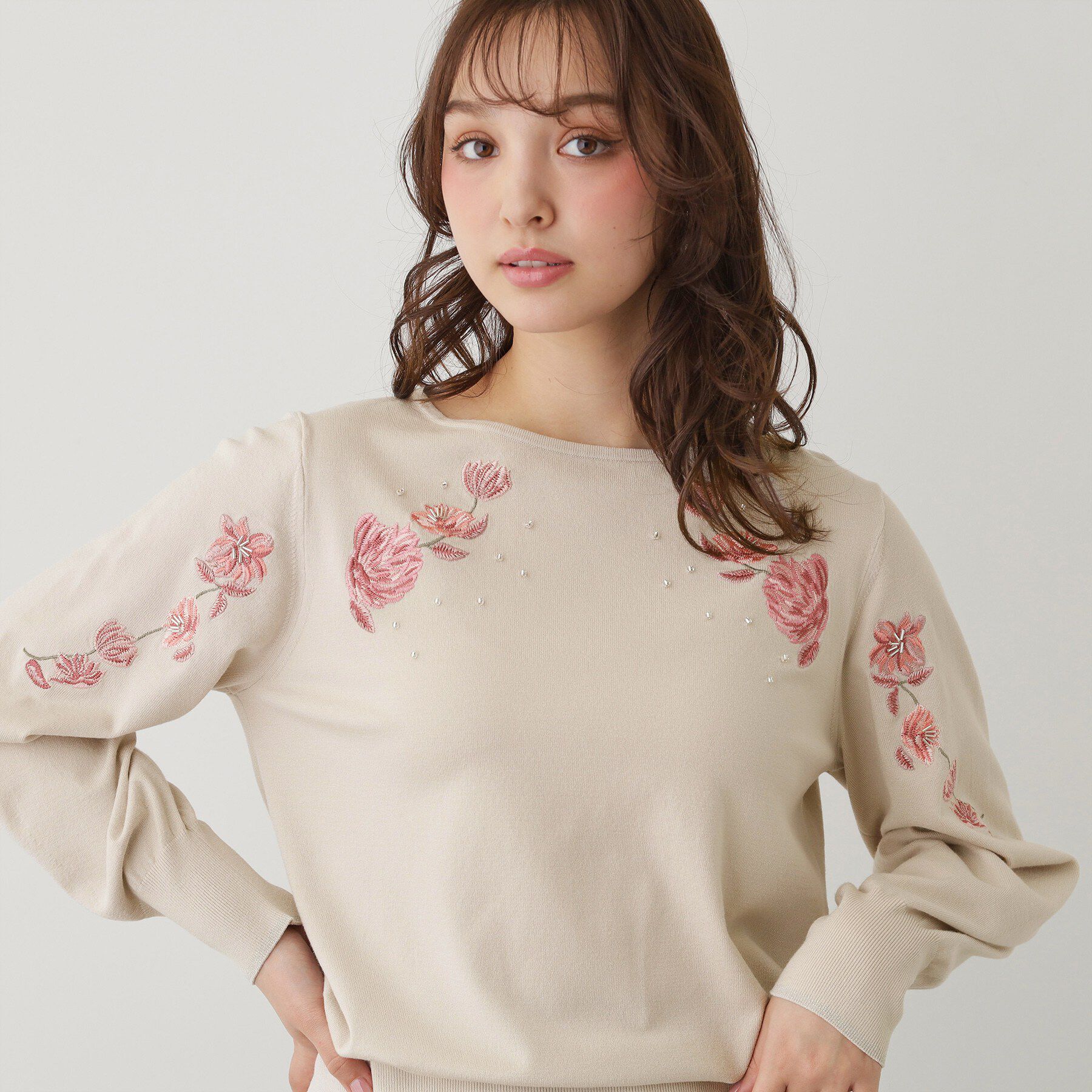 SunaUna「【SS～Lサイズ展開／フラワー刺繍】クラフトプルオーバー」|ニット・セーター|