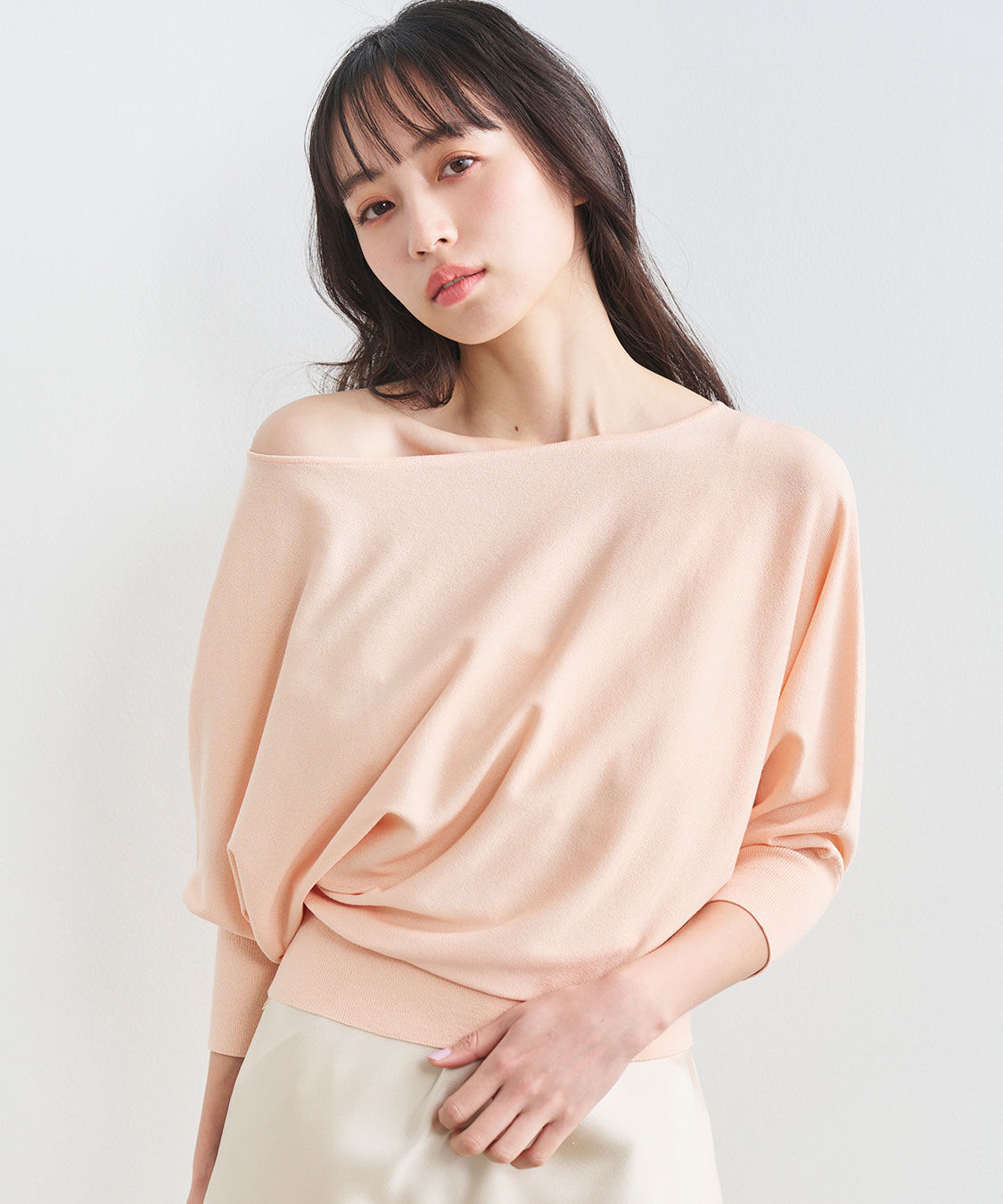 COCO DEAL「アシメドレープニット」|ニット・セーター|サーモンピンク