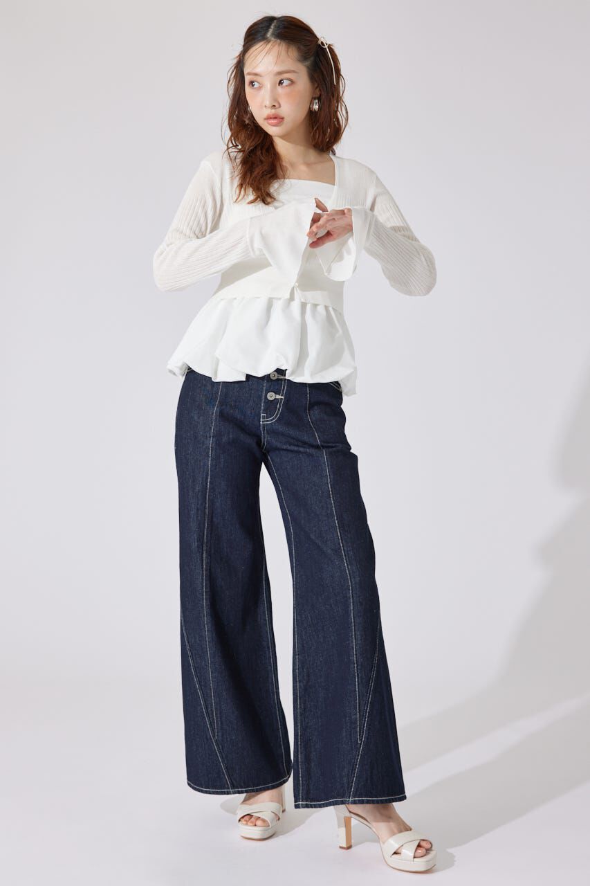 rienda「クロップドフレアスリーブシアーニットカーディガン」|カーディガン|