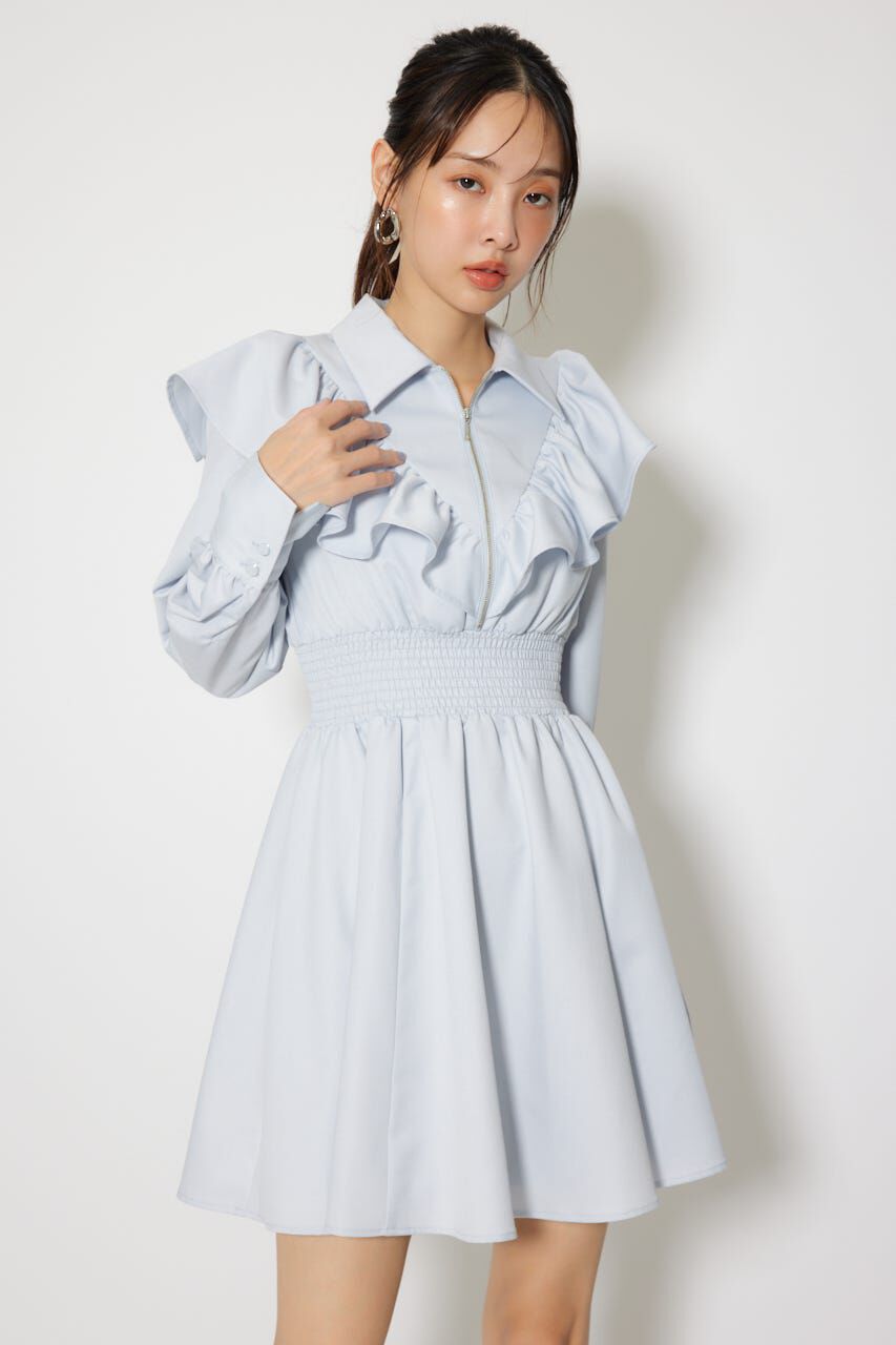 rienda「フロントZIPフリルミニシャツワンピース」|ワンピース|L/BLU1