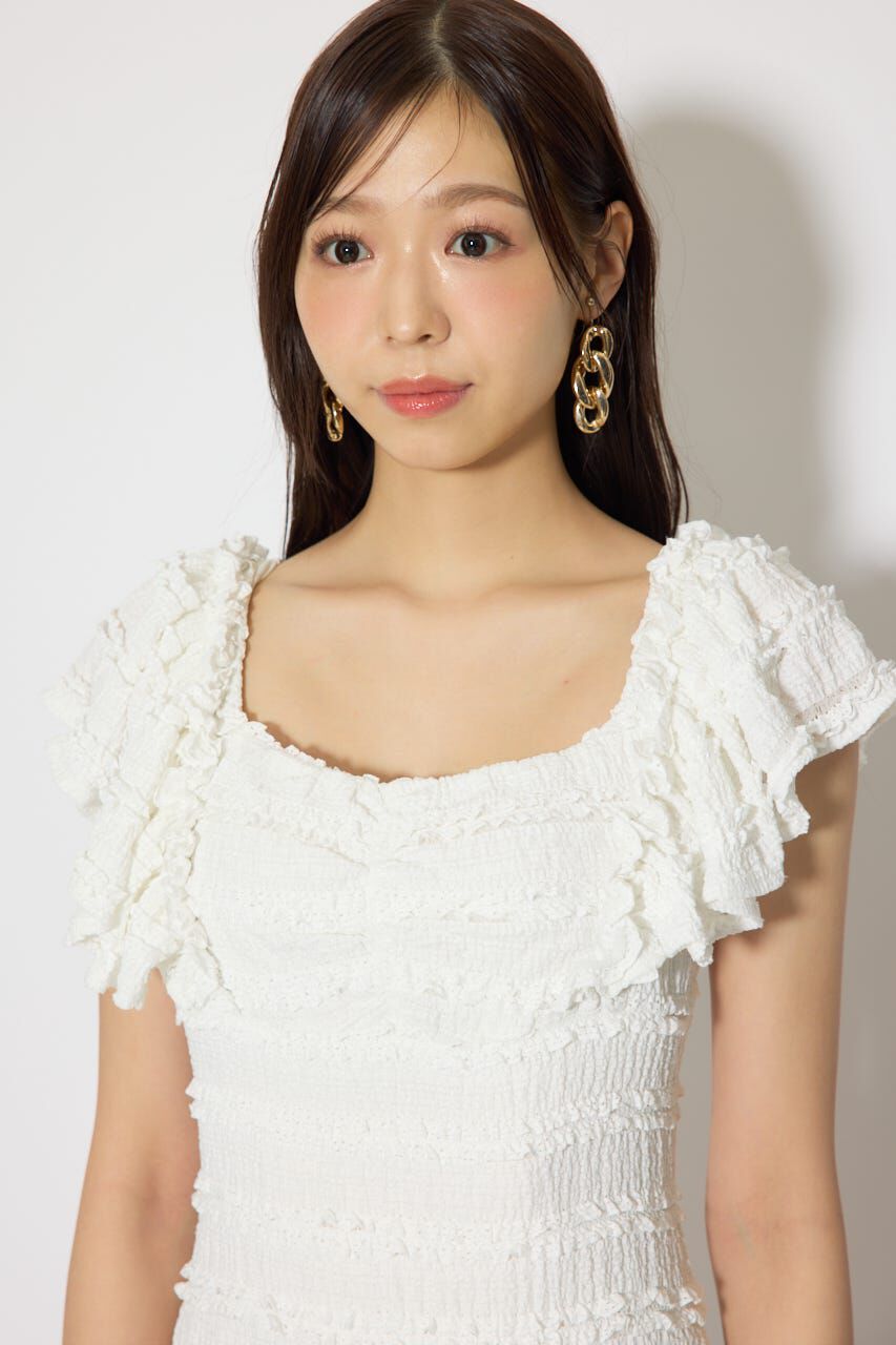 rienda「ショルダーフリルカットミニワンピース」|ワンピース|